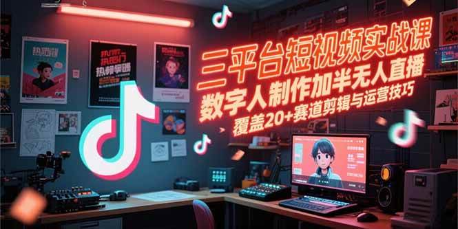 (15265期)三平台短视频实战课,数字人制作加半无人直播,覆盖20+赛道剪辑与运营技巧-大可网创