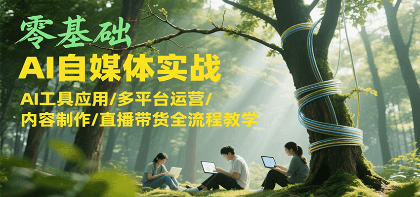 零基础AI自媒体实战,AI工具应用/多平台运营/内容制作/直播带货全流程教学-大可网创