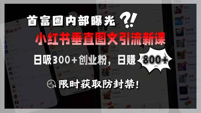 (15313期)首富圈内部曝光小红书垂直图文引流新课,日吸300+创业粉,日赚800+,限…-大可网创