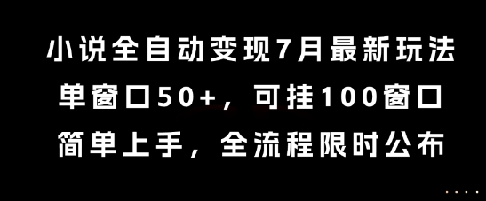 小说全自动变现7月玩法,单窗口50+,可挂100窗口,简单上手,全流程限时公布【揭秘】-大可网创