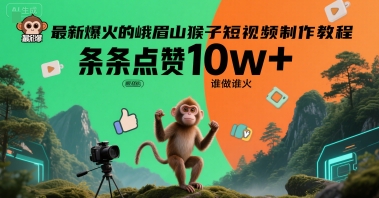 最新爆火的峨眉山猴子短视频制作教程,条条点赞10w+,谁做谁火【教程+提示词】-大可网创