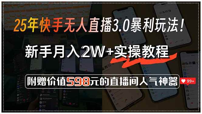 (15335期)25年快手无人直播3.0暴利玩法!,新手月入2W+实操教程,附赠价值598元…-大可网创