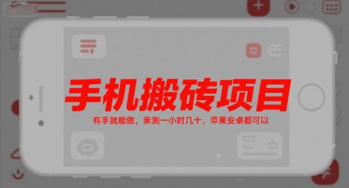 手机搬砖项目,有手就能做,亲测一小时几十,苹果安卓都可以-大可网创