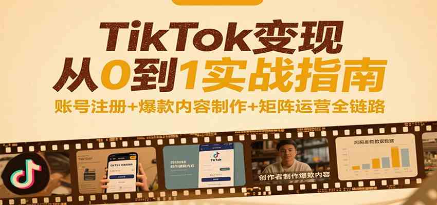 TikTok变现从0到1实战指南:账号注册+爆款内容制作+矩阵运营全链路-大可网创