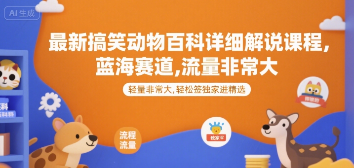 最新搞笑动物百科详细解说课程,蓝海赛道,流量非常大,轻松签独家进精选-大可网创