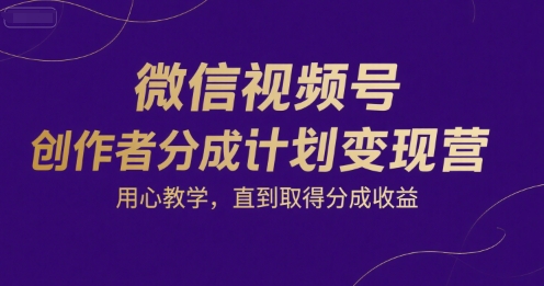 微信视频号创作者分成计划变现营,用心教学,直到取得分成收益-大可网创
