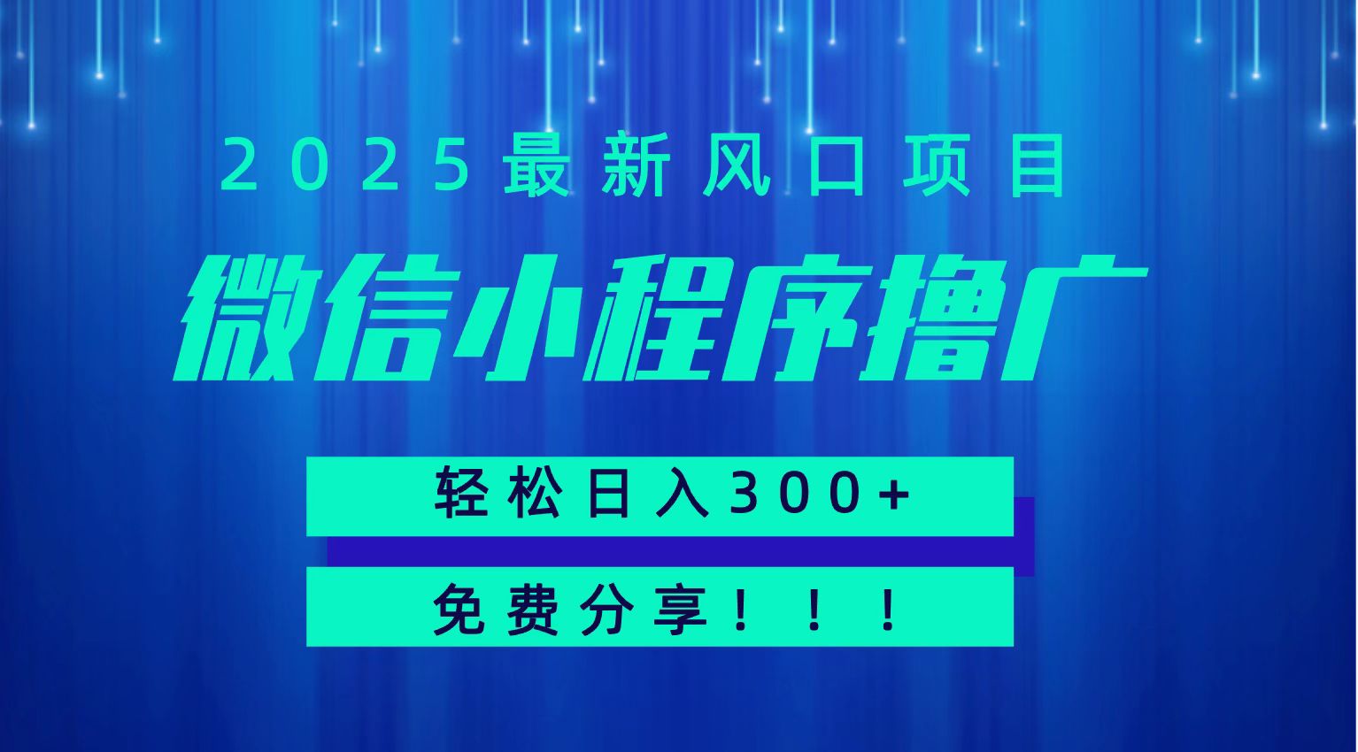 微信小程序撸广,最新风口项目,日入300+ 免费分享 可批量操作 小白可轻松上手!!-大可网创
