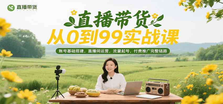 直播带货从0到99实战课,账号基础搭建,直播间运营,流量起号,付费推广完整链路-大可网创