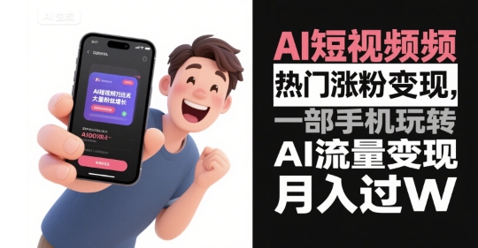 AI短视频热门涨粉变现,一部手机玩转AI流量变现,月入过W-大可网创