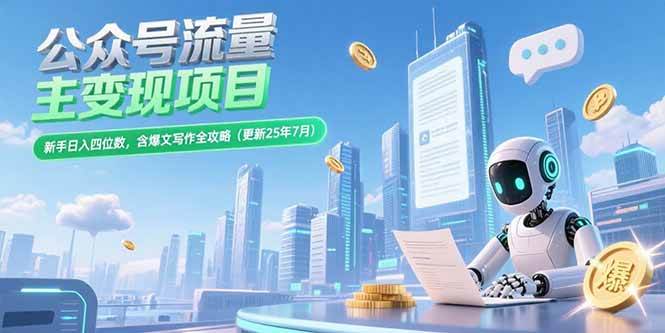 (15412期)公众号流量主变现项目,新手日入四位数,含爆文写作全攻略(更新25年7月)-大可网创