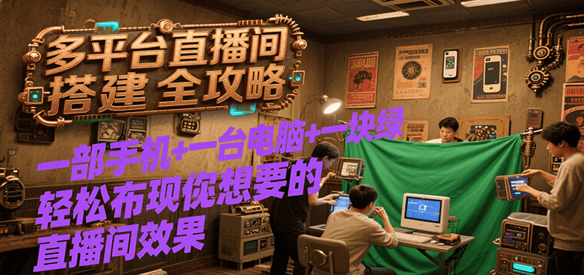 多平台直播间搭建全攻略,一部手机+一台电脑+一块绿布轻松实现你想要的直播间效果-大可网创