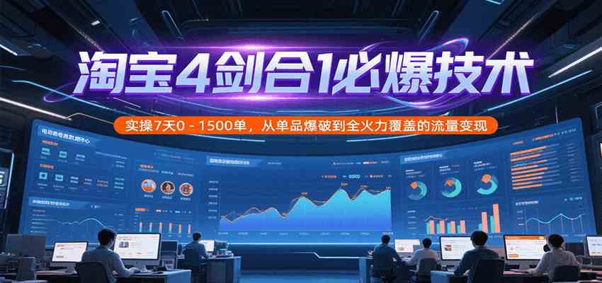 淘宝4剑合1必爆技术,实操7天0-1500单,从单品爆破到全火力覆盖的流量变现-大可网创