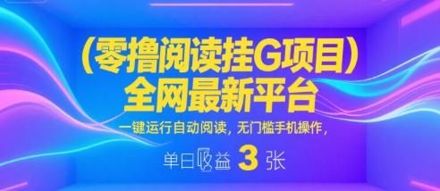 零撸阅读挂G项目,全网最新平台,一键运行自动阅读,无门槛手机操作,单日收益3张【揭秘】-大可网创