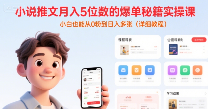 小说推文月入5位数的爆单秘籍实操课,,小白也能从0粉到日入多张(详细教程)-大可网创
