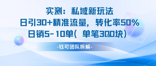 实测私域新玩法日引30加精准流量转化率50%日销5-10单每笔3张-大可网创