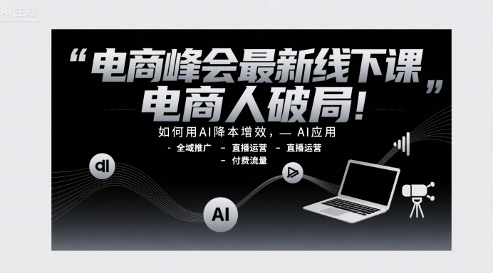 电商峰会最新线下课,电商人破局,如何用AI降本增效,AI应用-全域推广-直播运营-付费流量-大可网创