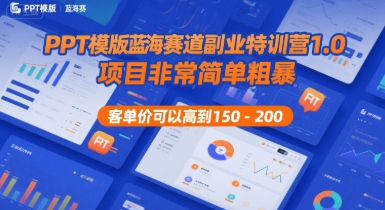 PPT模版蓝海赛道副业特训营1.0,项目非常简单粗暴,客单价可以高到150-200-大可网创