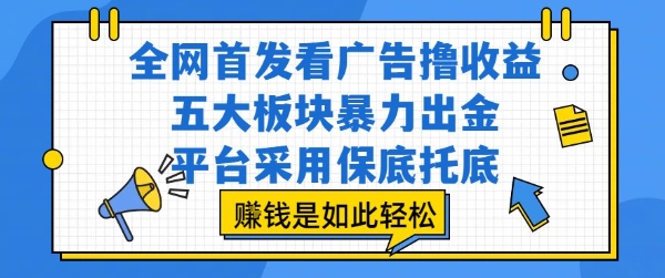 全网首发看广告撸收益,五大板块暴力出金,平台采用保底托底,挣钱是如此轻松作【揭秘】-大可网创