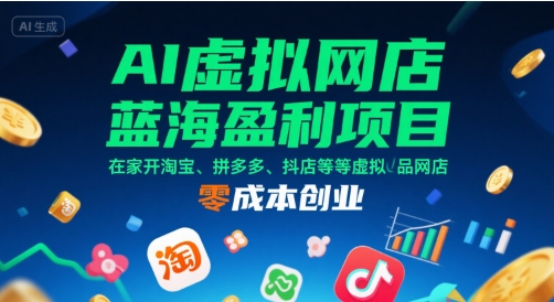 AI虚拟网店蓝海盈利项目,在家开淘宝、拼多多、抖店等虚拟品网店,零成本创业-大可网创