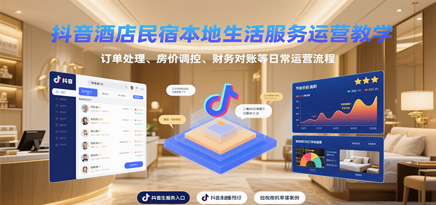 抖音酒店民宿本地生活服务运营教学,订单处理、房价调控、财务对账等日常运营流程-大可网创