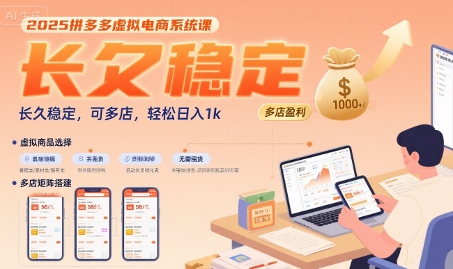 2025拼多多虚拟电商系统课,长久稳定,可多店,轻松日入1k-大可网创