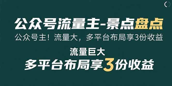 (15553期)公众号流量主-景点盘点 流量巨大 多平台布局享3份收益-大可网创