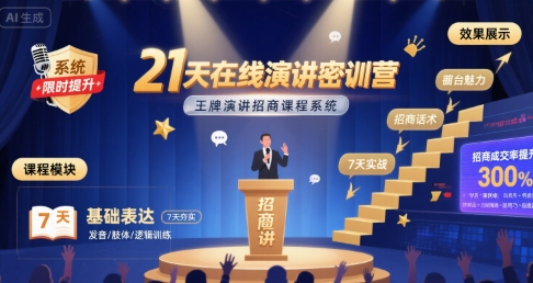 21天在线演讲密训营,王牌演讲招商课程系统-大可网创