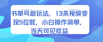 书单号新玩法,13条视频变现5位数,小白操作简单,当天可见收益-大可网创