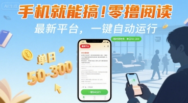 手机就能搞!零撸阅读挂G,最新平台,一键自动运行,随时随地挣,单日50-3张+【揭秘】-大可网创