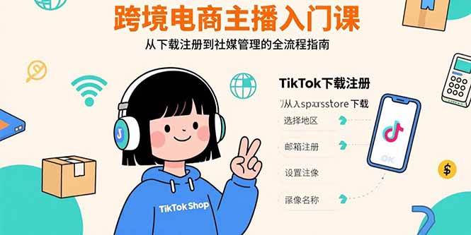 (15708期)跨境电商主播入门课,TikTok下载注册,支付工具配置,社媒账号管理全流程-大可网创
