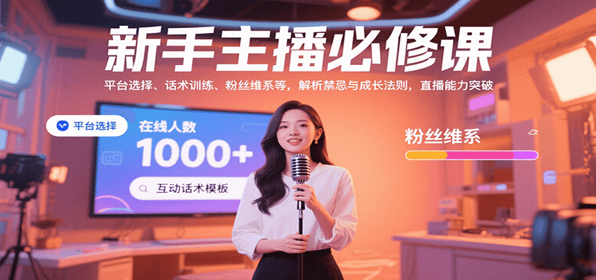 新手主播必修课:平台选择、话术训练、粉丝维系等,解析禁忌与成长法则,突破直播能力-大可网创