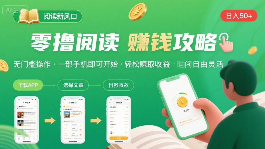 零撸阅读新风口,无门槛轻松挣,一部手机,日入 50-3张【揭秘】-大可网创