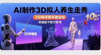 Ai制作3D拟人养生走秀,3分钟手把手教会你,快速起千粉万粉号-大可网创