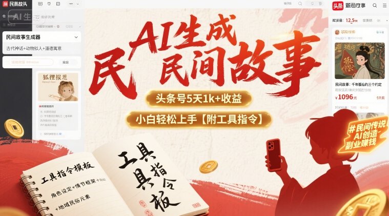 AI生成民间故事,头条号5天1k+,小白轻松上手【附工具指令】-大可网创