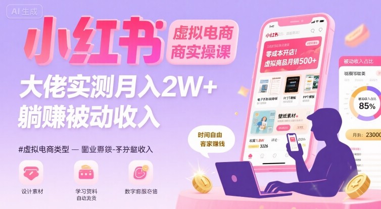 小红书虚拟电商,大佬实测月入2W+,实现被动收入-大可网创