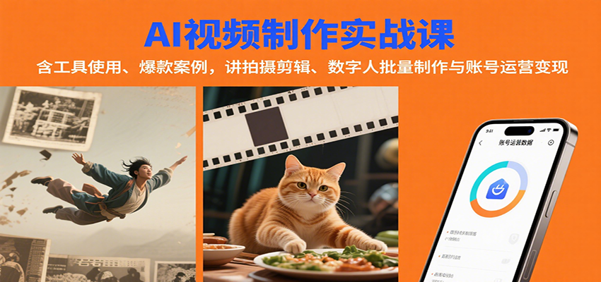 AI视频制作实战:含工具使用、爆款案例,讲拍摄剪辑、数字人批量制作与账号运营变现-大可网创