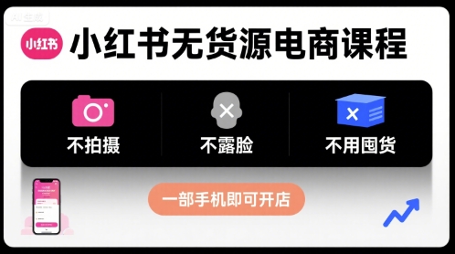 小红书无货源电商课程,不拍摄不露脸不用囤货,一部手机即可开店-大可网创