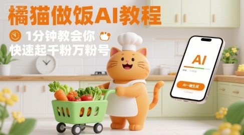 有趣的橘猫买菜做饭视频,用AI一键搞定,1分钟教会你,快速起千粉万粉号-大可网创