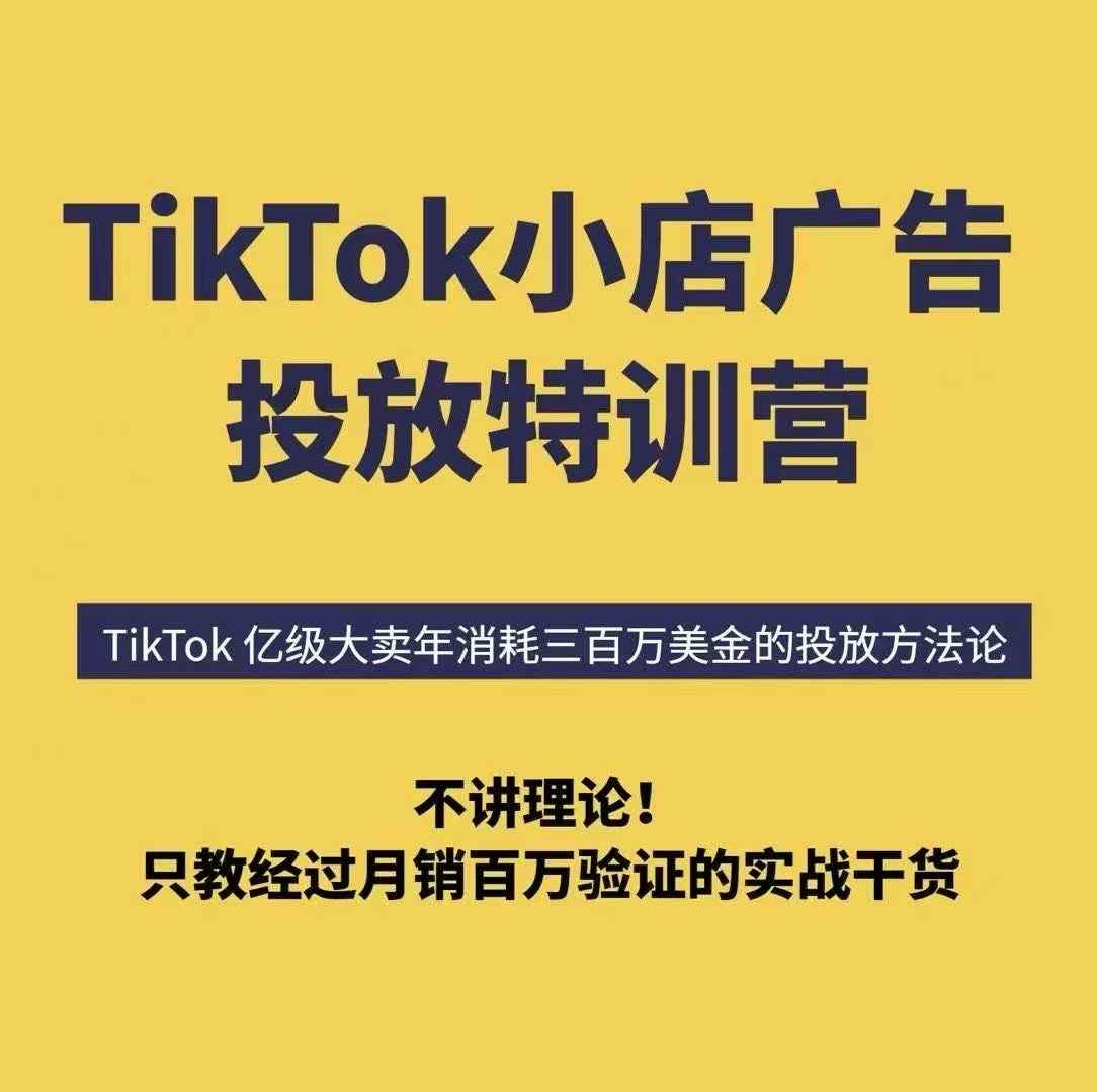 TikTok小店广告投放特训营,6天破局计划专治各种“投不动”,教你经过月销百万验证的实战干货-大可网创