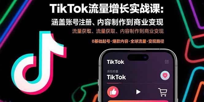 (15791期)TikTok流量增长实战课:涵盖账号注册、流量获取、内容制作到商业变现-大可网创