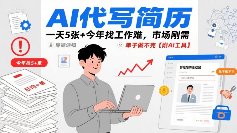 AI代写简历,一天5张+今年找工作难,市场刚需,单子做不完【附AI工具】-大可网创