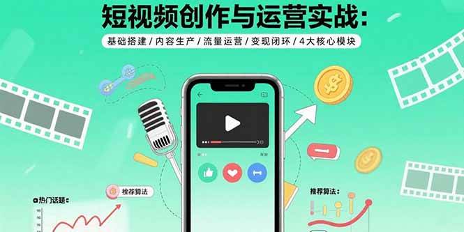 (15819期)短视频创作与运营实战:基础搭建/内容生产/流量运营/变现闭环/4大核心模块-大可网创