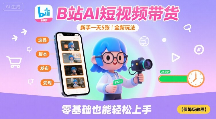 B站AI短视频带货,新手一天5张,全新玩法【保姆级教程】-大可网创