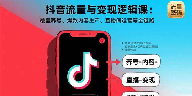 (15824期)抖音流量与变现逻辑课:覆盖养号、爆款内容生产、直播间运营等全链路-大可网创