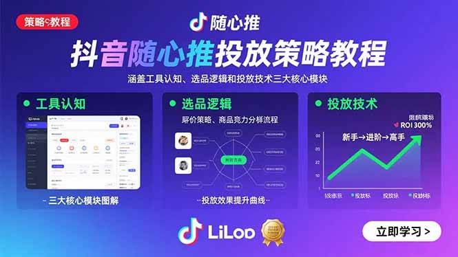 (15828期)抖音随心推投放策略教程:涵盖工具认知、选品逻辑和投放技术三大核心模块-大可网创