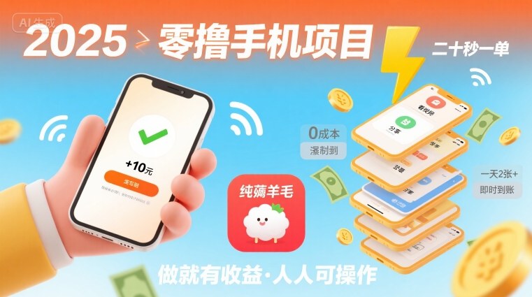 2025年零撸手机项目,二十秒一单,纯薅羊毛 一天2张+做就有【揭秘】-大可网创