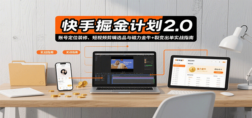 快手掘金计划2.0,账号定位装修、短视频剪辑选品与磁力金牛+裂变出单实战指南-大可网创