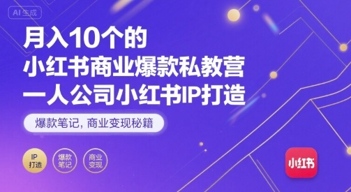 月入10个的小红书商业爆款私教营,一人公司小红书IP打造,爆款笔记,商业变现秘籍-大可网创