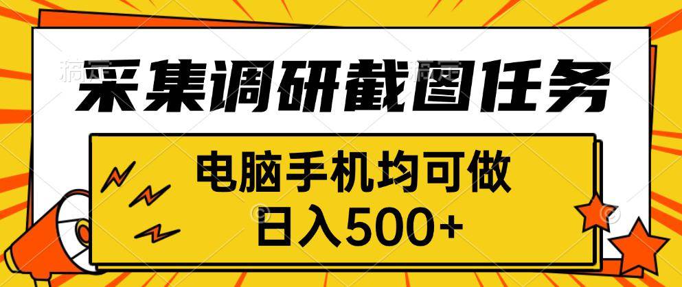 (15868期)采集,调研,截图任务,电脑手机均可做,日入500+-大可网创