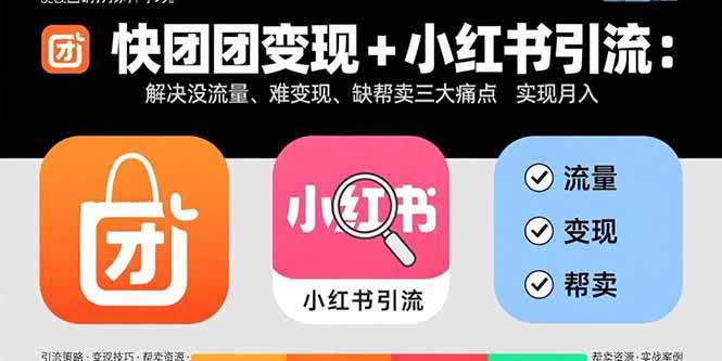 (15877期)快团团变现+小红书引流:解决没流量、难变现、缺帮卖三大痛点 实现月入3w+-大可网创